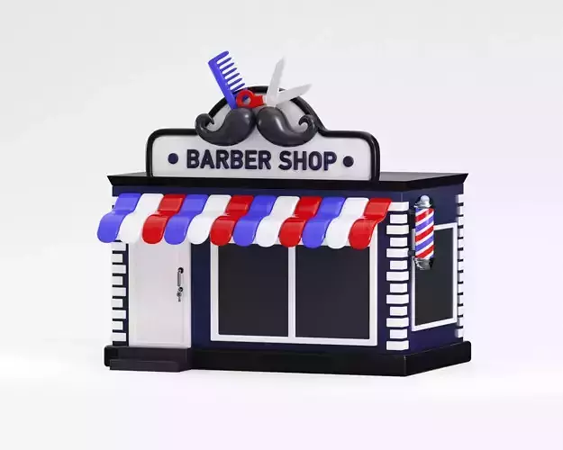 Cartoon Barber shop Low-poly 3D model