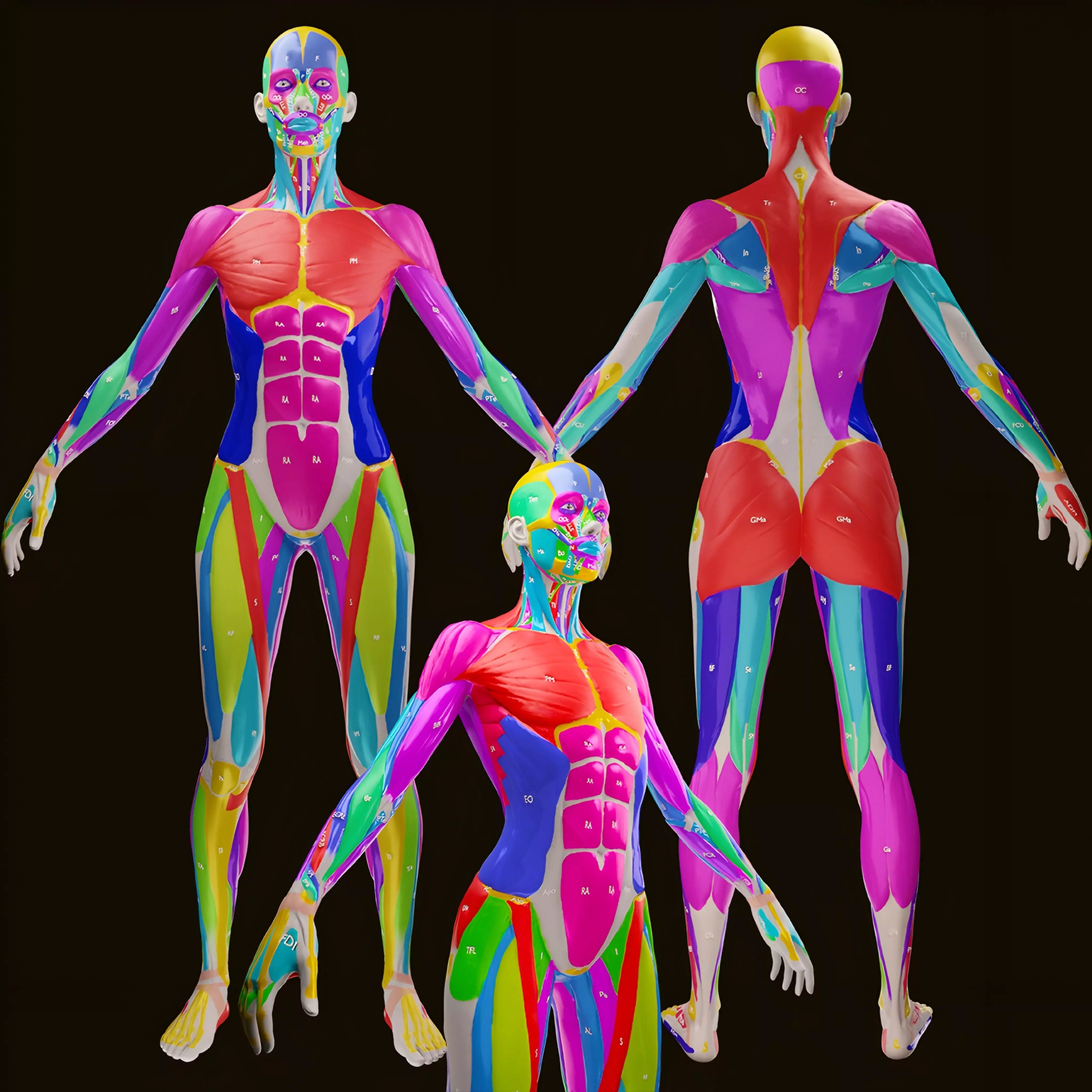 Ecorche Female Musclenames Anatomy 3D model_0