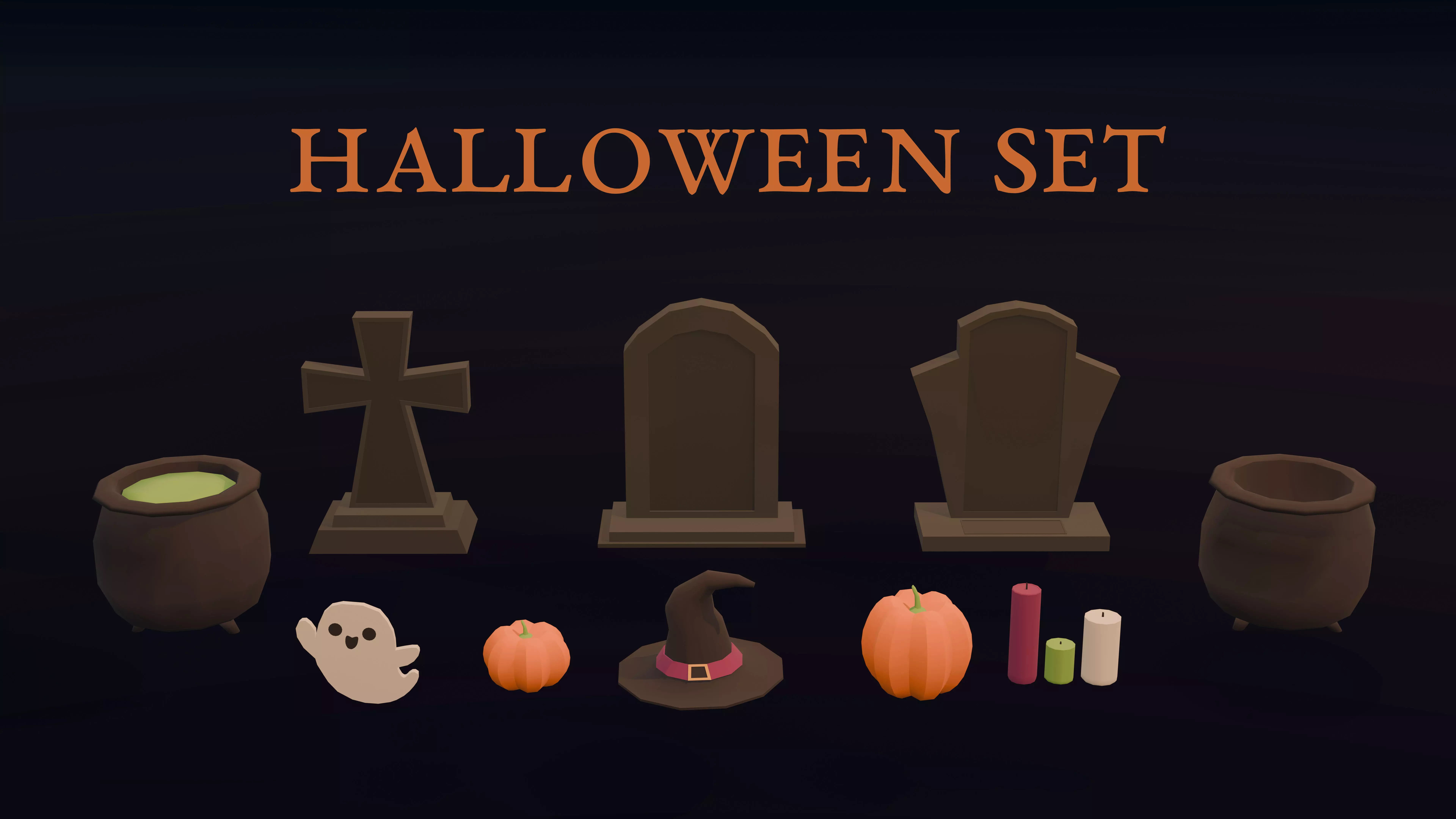 Halloween Set Low-poly 3D model_0