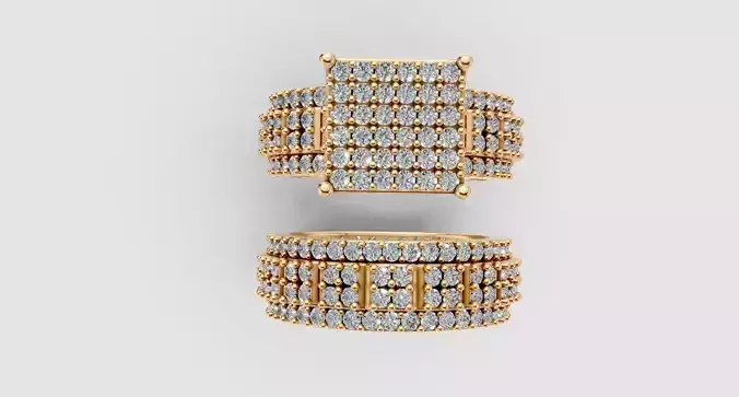 Square Cluster Diamond Gold Ring