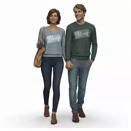 Couple Walking 3D Design Realistic Human Figures 3D Game Ready