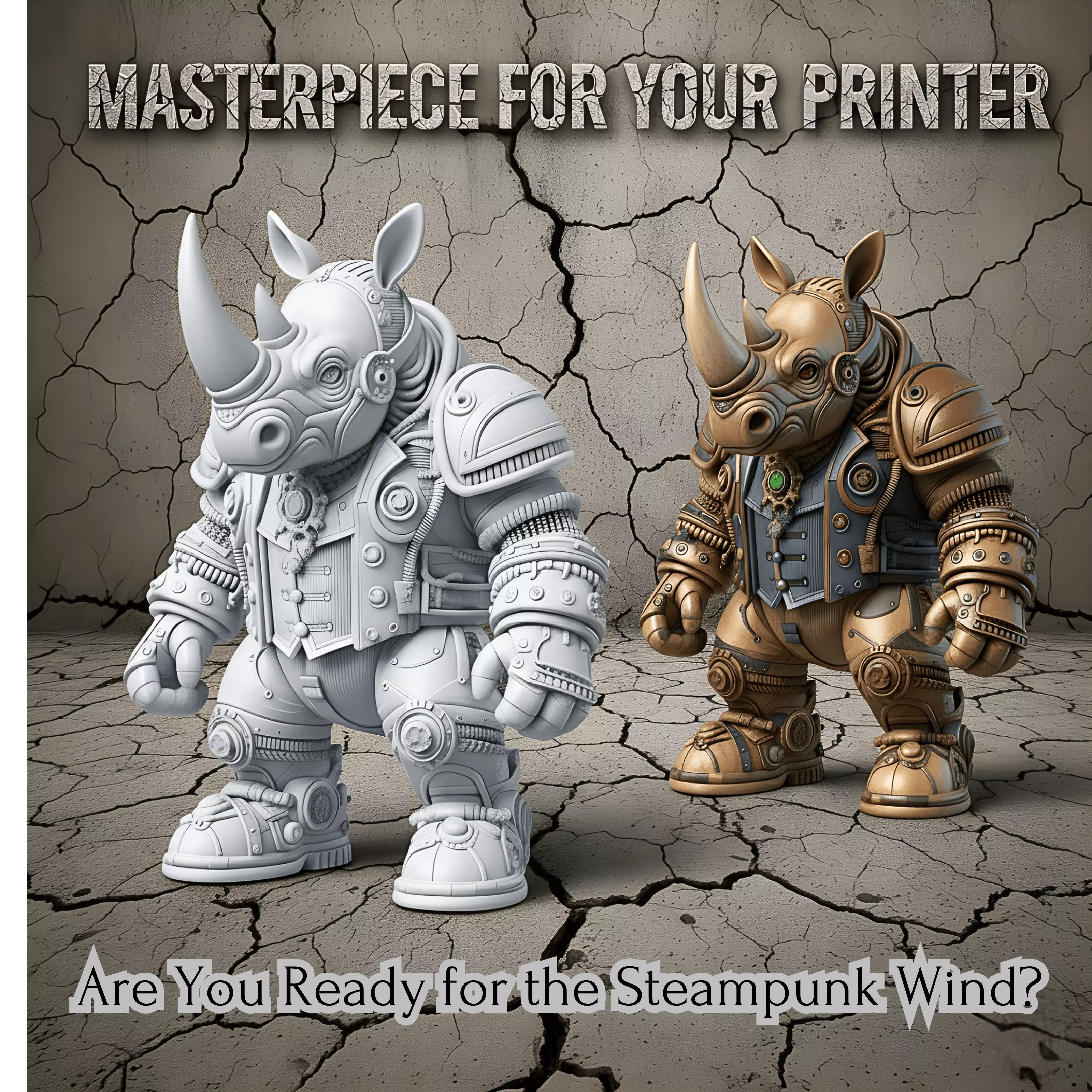 Steampunk Warrior Rhino STL File - 3D Printed Mecha Figure 3D print model