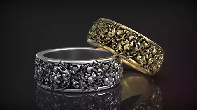 Baroque Vintage Classic Ornate Floral Wedding Band