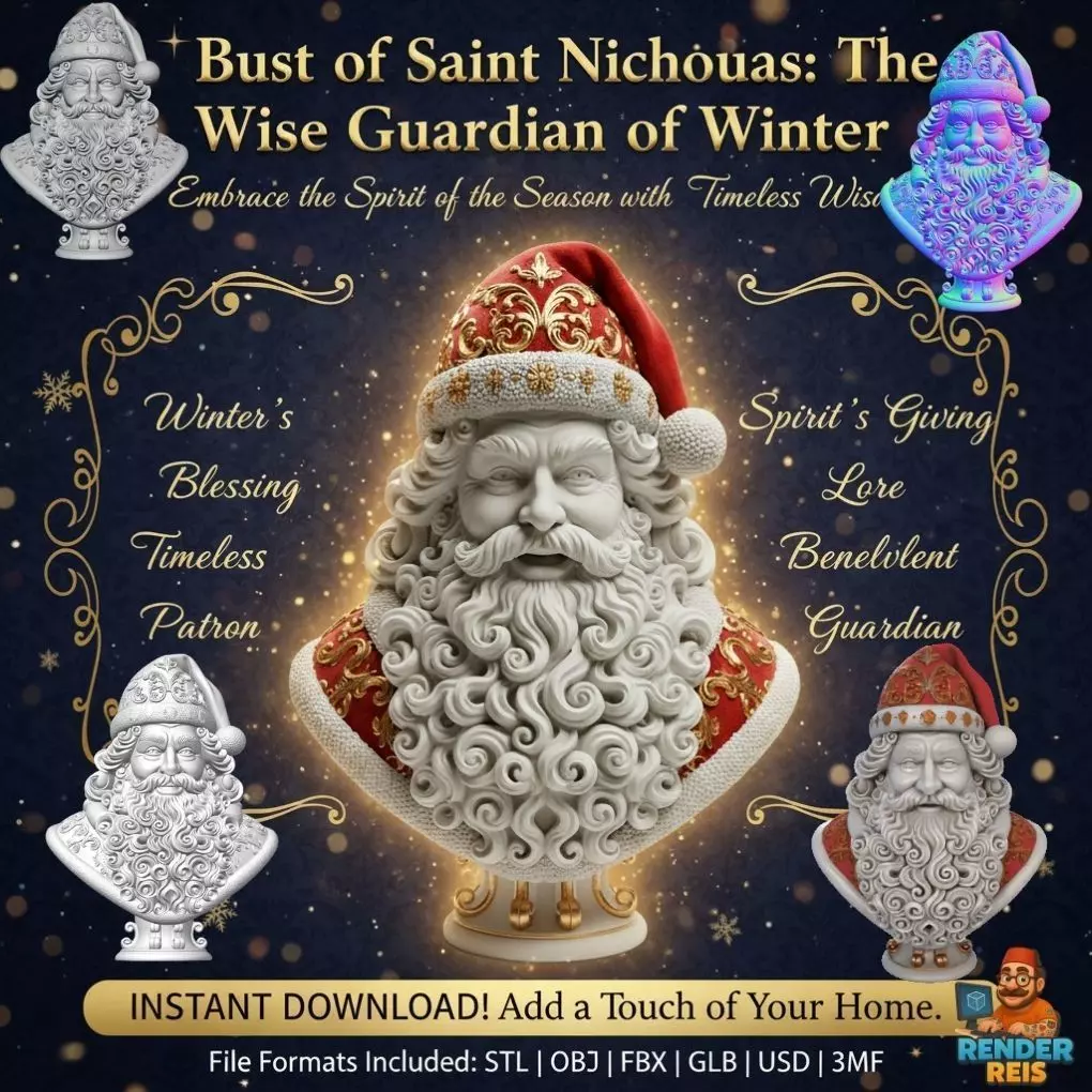 Bust of Saint Nicholas  The Wise Guardian of Winter 3D Model 3D print model_0