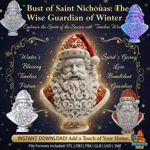 Bust of Saint Nicholas  The Wise Guardian of Winter 3D Model 3D print model