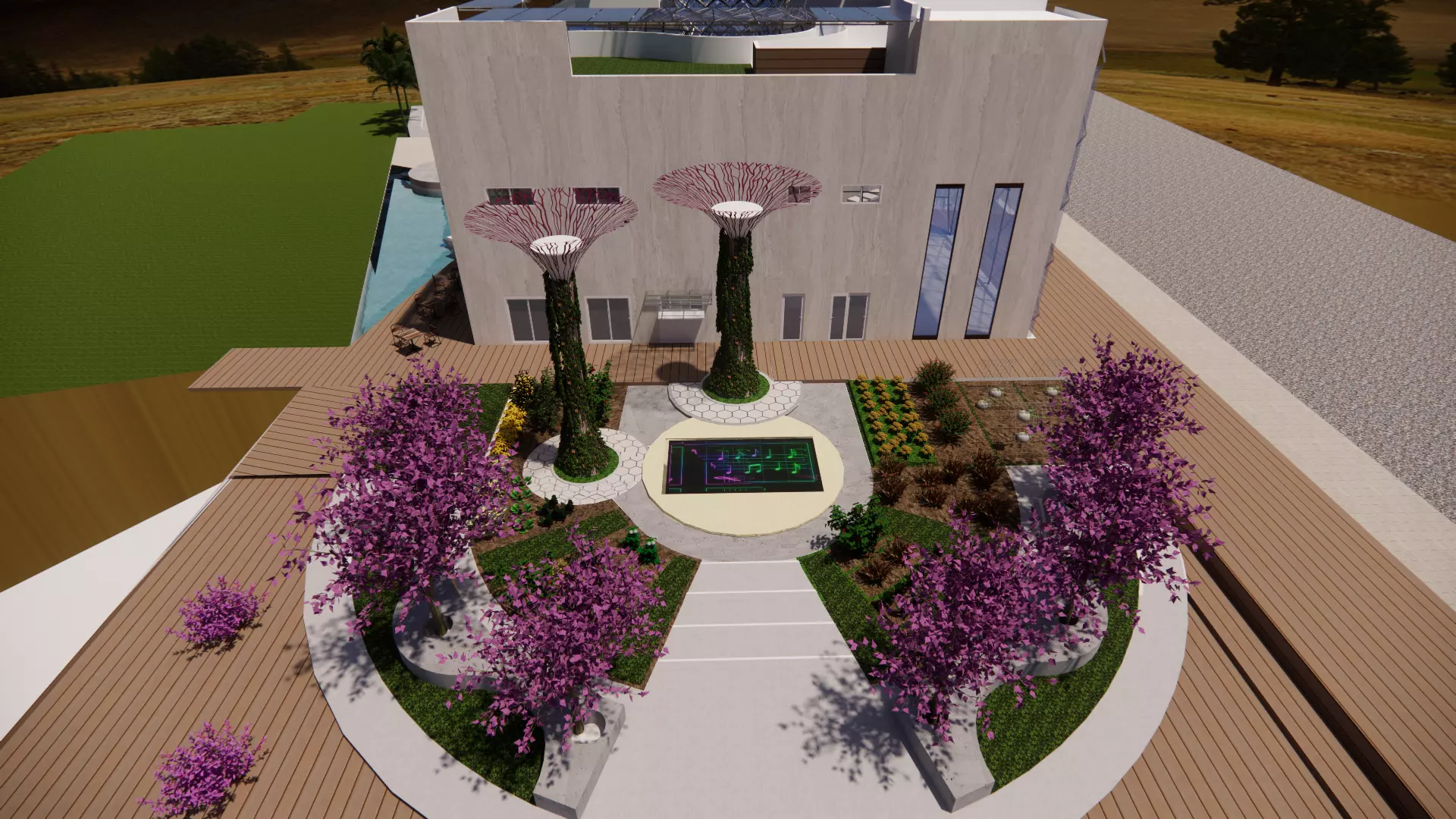 Futuristic Eco Complex Farm Restaurant AND Pool 3D model_12