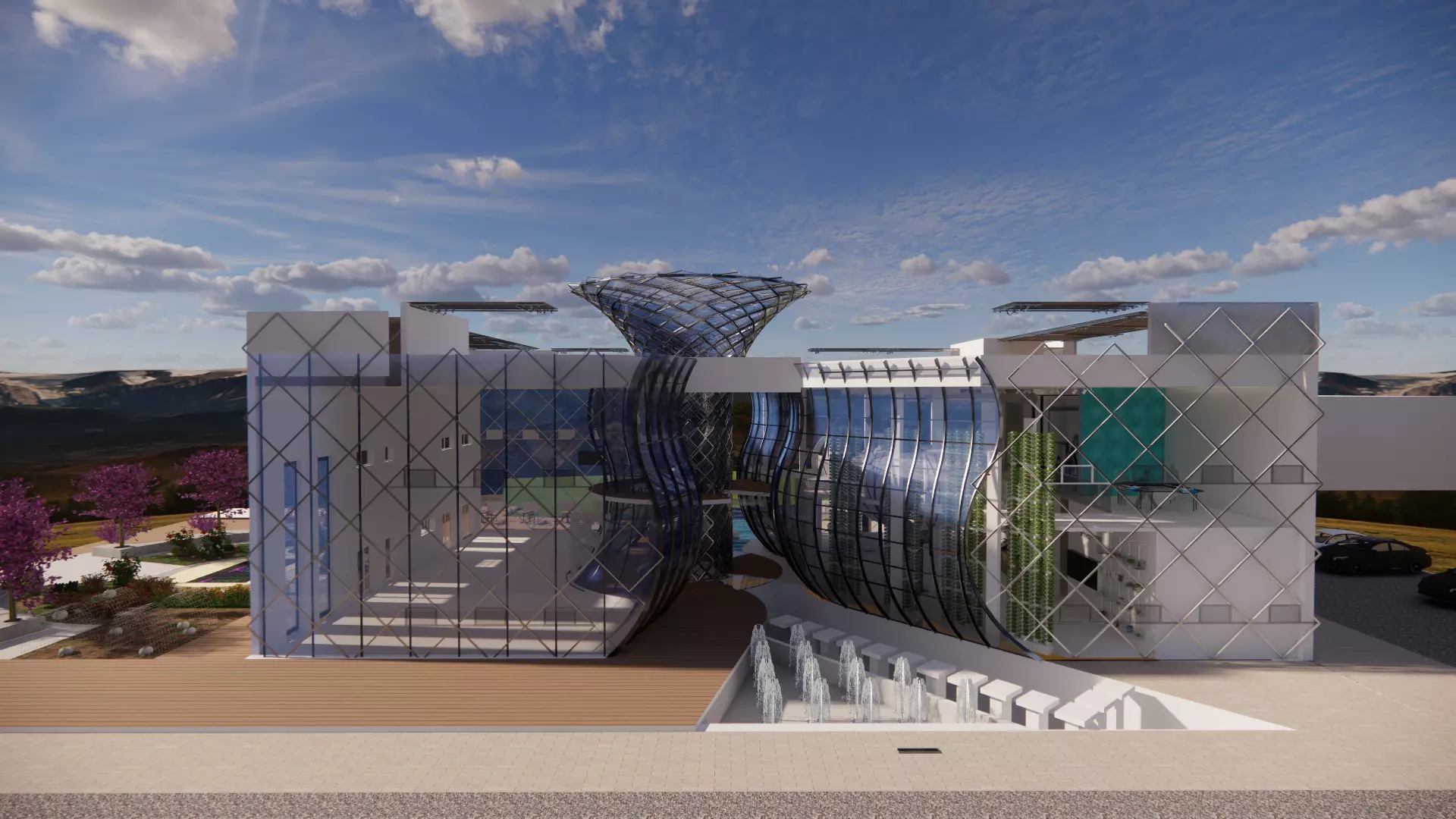 Futuristic Eco Complex Farm Restaurant AND Pool 3D model_5