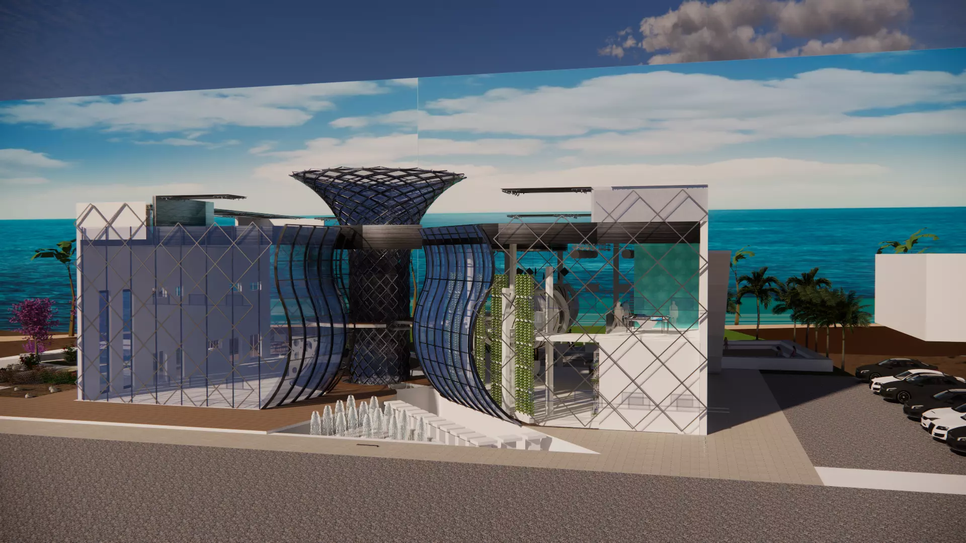 Futuristic Eco Complex Farm Restaurant AND Pool 3D model_23