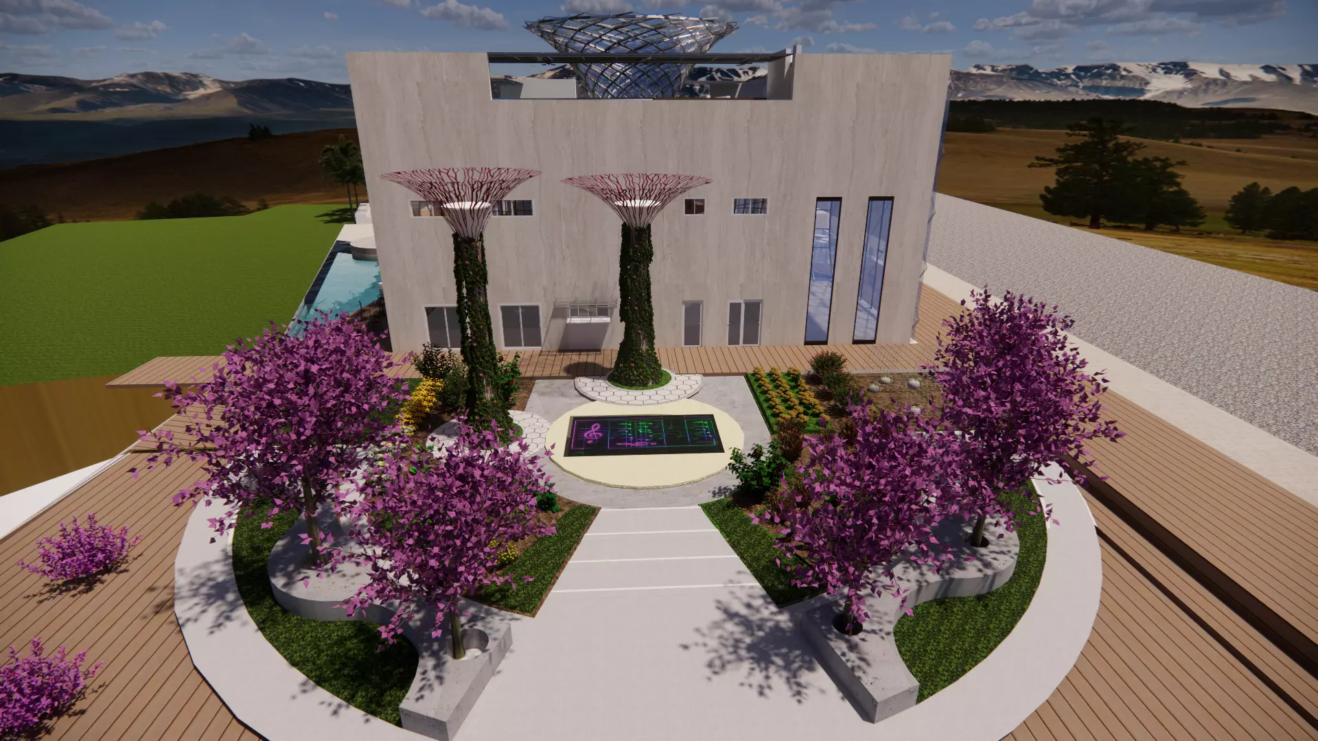 Futuristic Eco Complex Farm Restaurant AND Pool 3D model_11