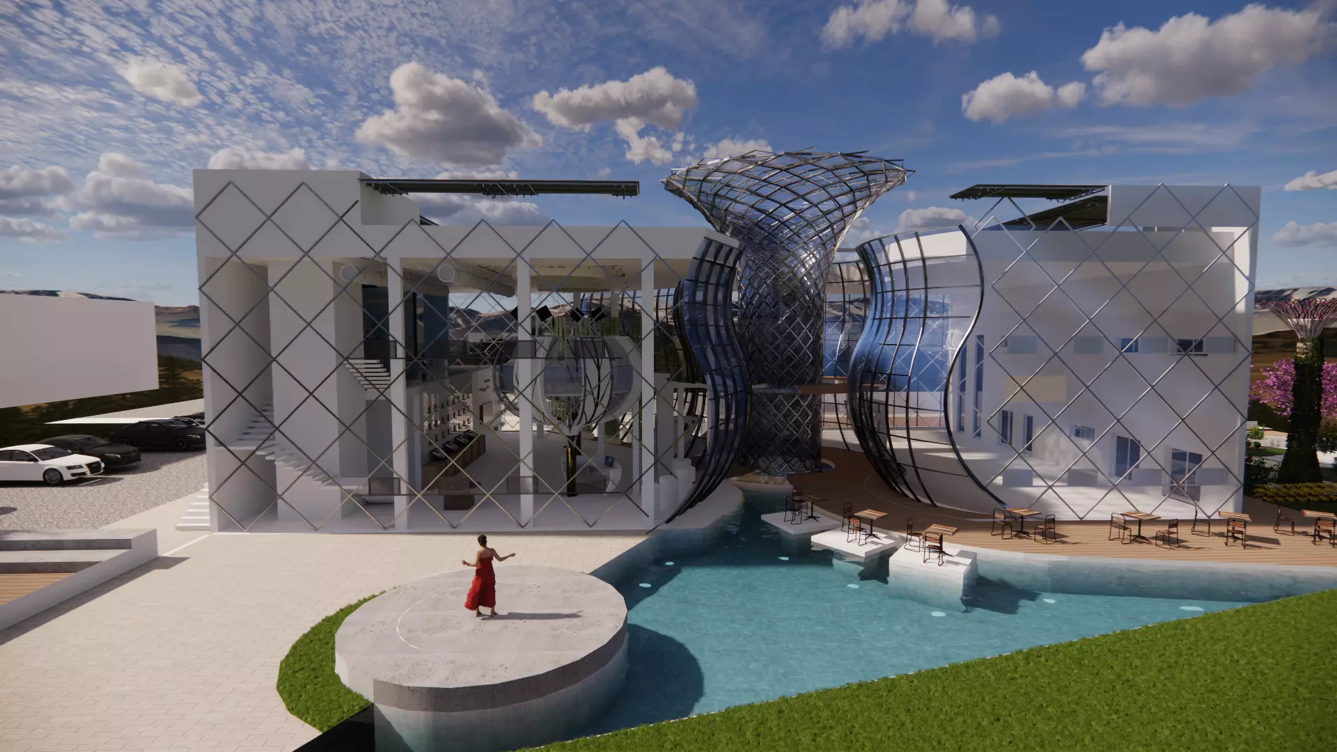 Futuristic Eco Complex Farm Restaurant AND Pool 3D model_1