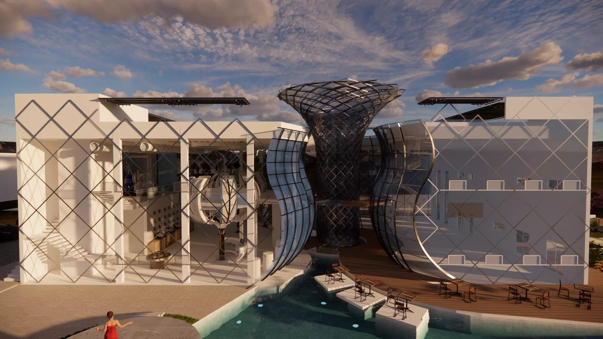 Futuristic Eco Complex Farm Restaurant AND Pool 3D model_4