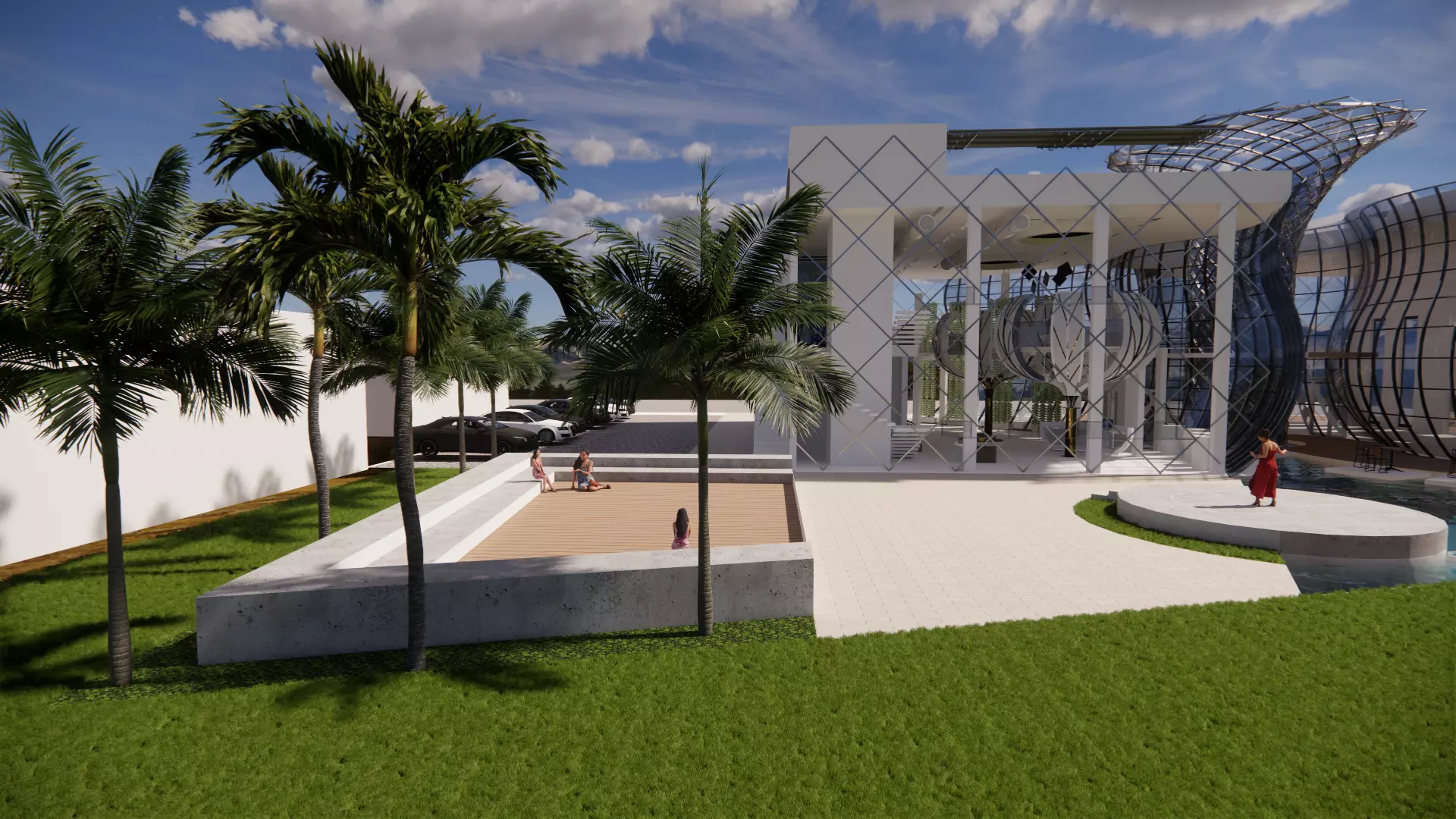 Futuristic Eco Complex Farm Restaurant AND Pool 3D model_8