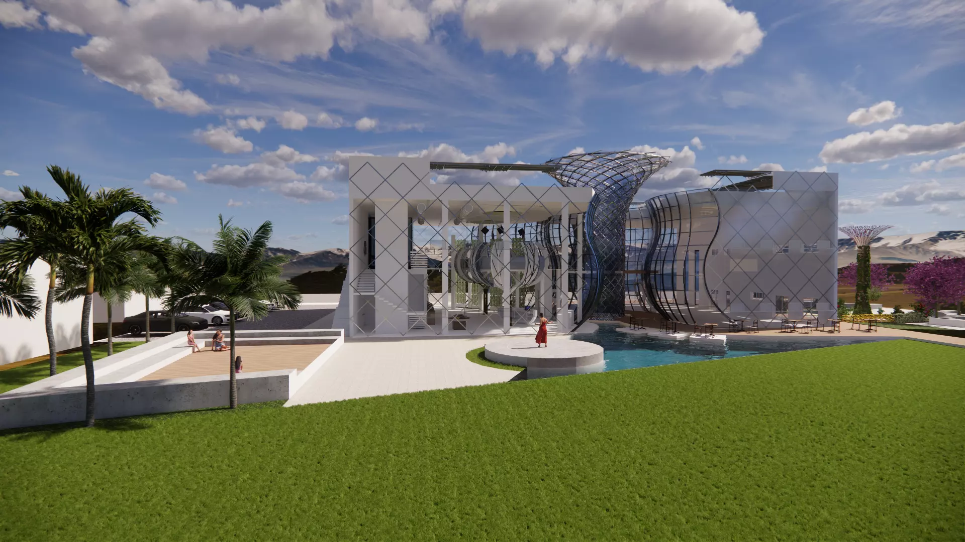 Futuristic Eco Complex Farm Restaurant AND Pool 3D model_9