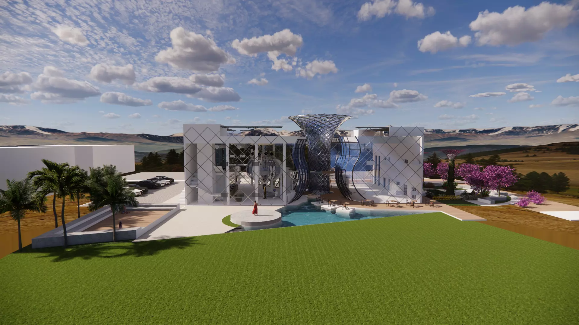 Futuristic Eco Complex Farm Restaurant AND Pool 3D model_0