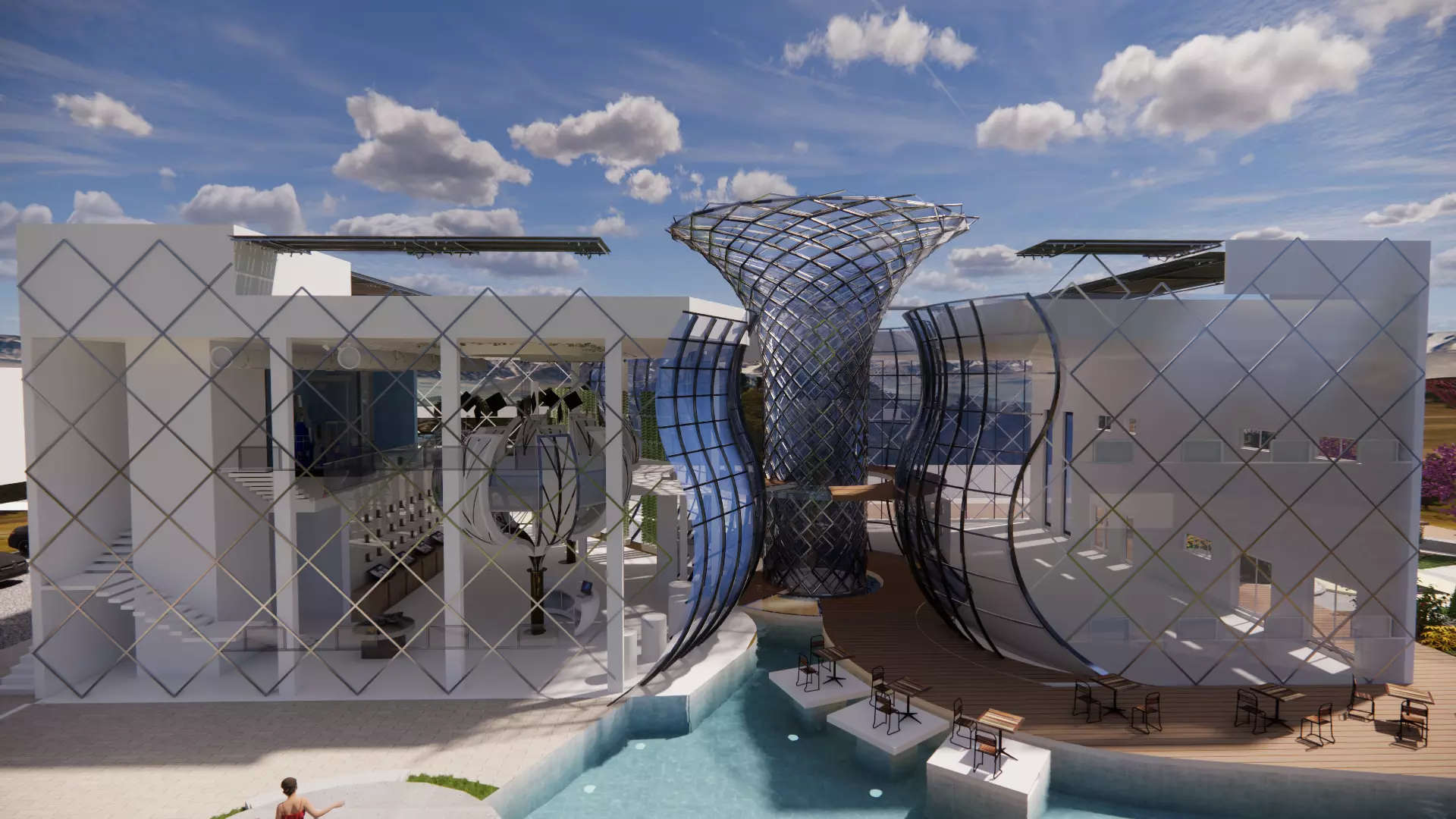 Futuristic Eco Complex Farm Restaurant AND Pool 3D model_3