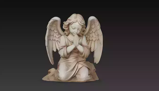 Praying Angel Sculpture - Elegant 3D Model for Art Print