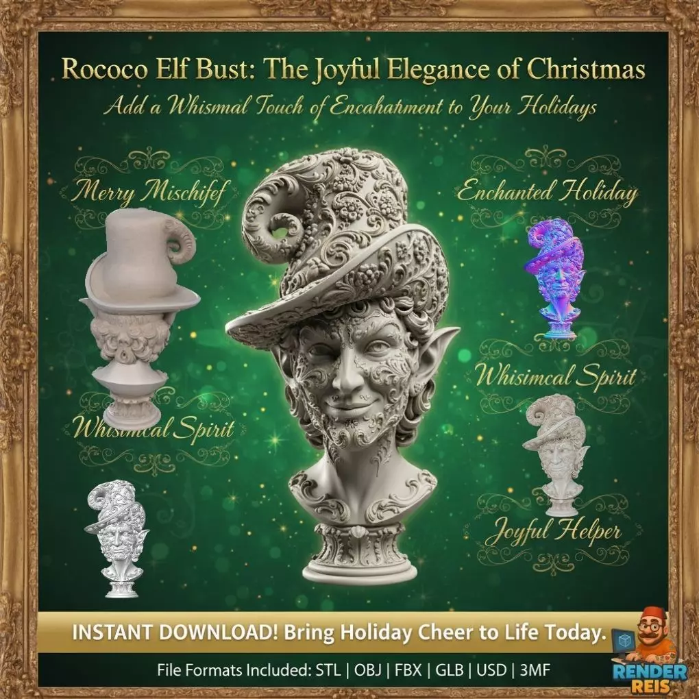 Rococo Elf Bust The Joyful Elegance of Christmas 3D print model_0