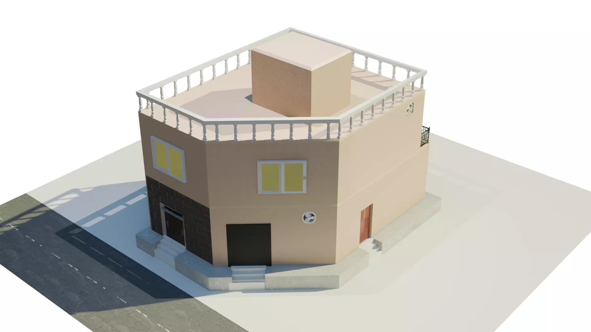 Modern Corner Residence House with Rooftop Access 3D model