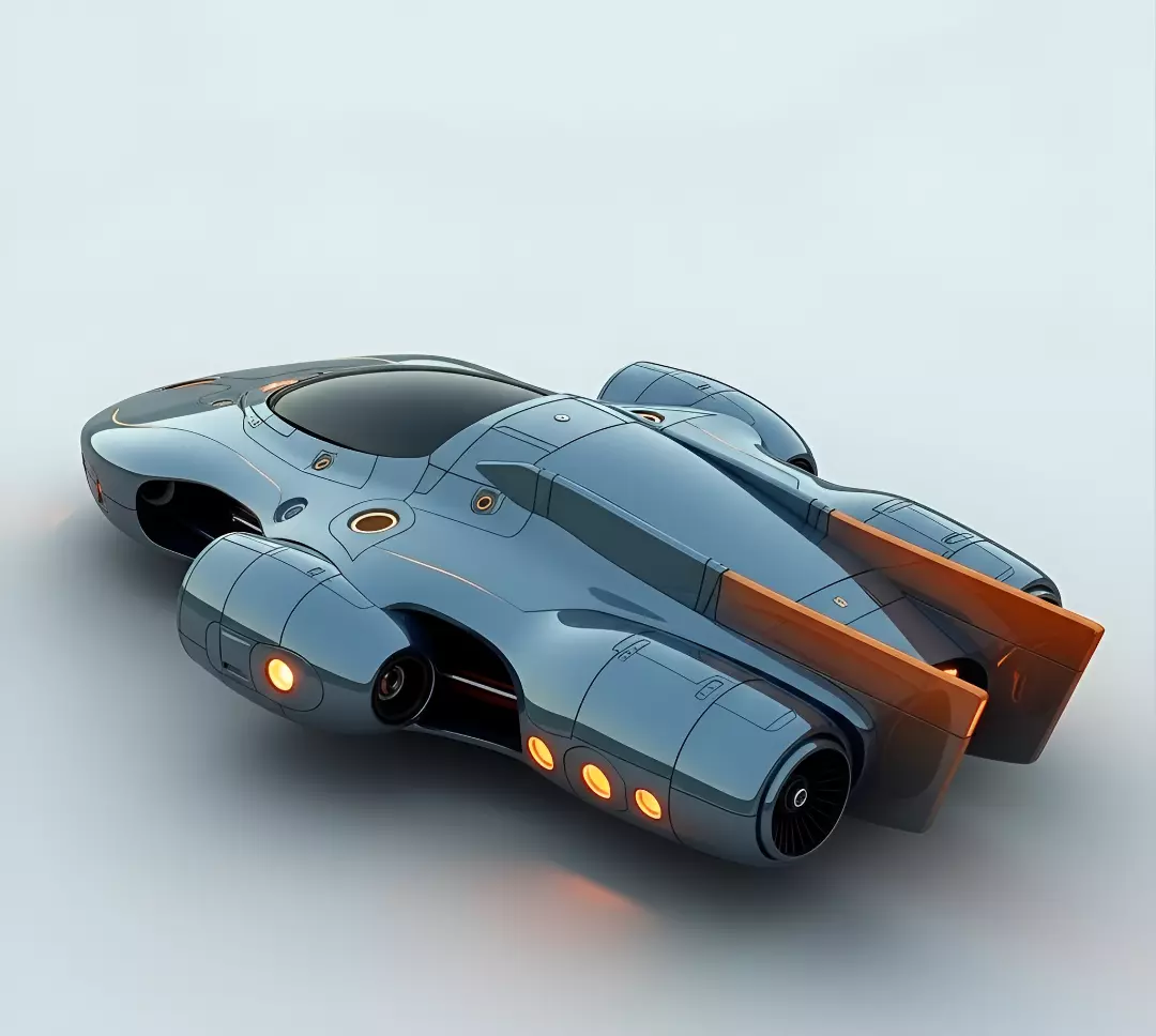 Sleek Retro Future Sci Fi Starship Low-poly 3D model_6