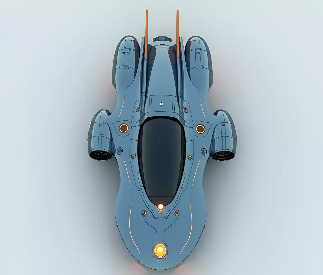 Sleek Retro Future Sci Fi Starship Low-poly 3D model_3
