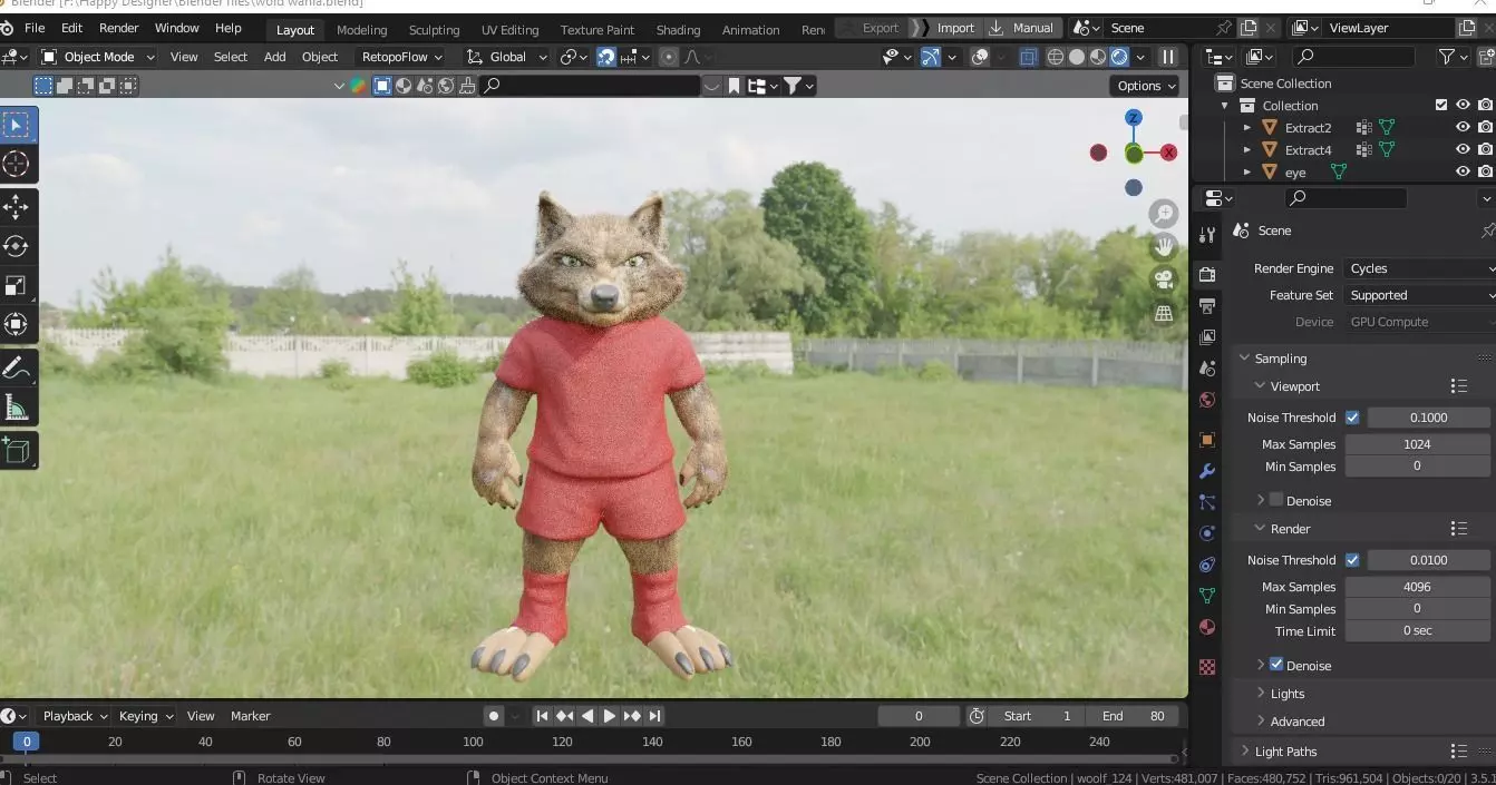 Realistic Furry Wolf Mascot for Animation Games Low-poly 3D model_4