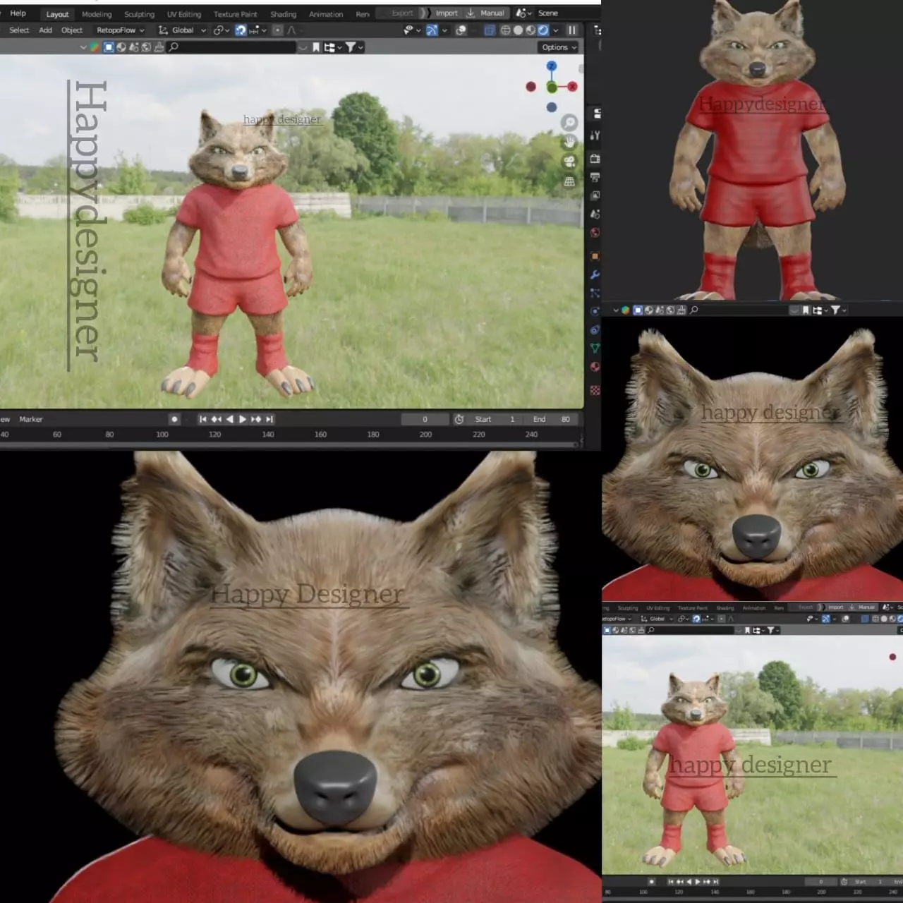 Realistic Furry Wolf Mascot for Animation Games Low-poly 3D model_1