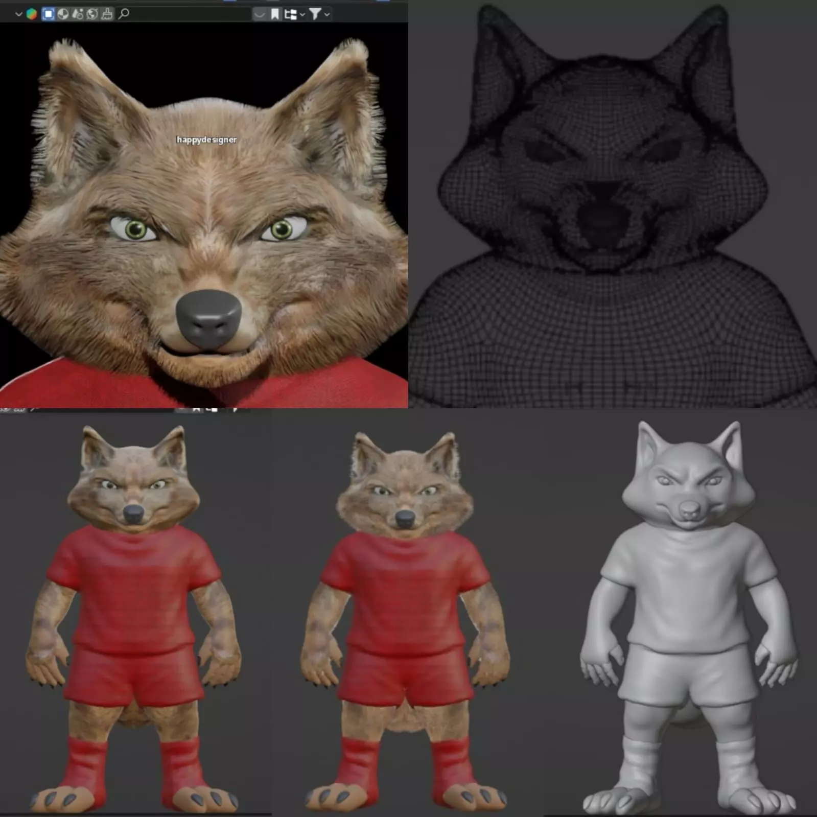 Realistic Furry Wolf Mascot for Animation Games Low-poly 3D model_0