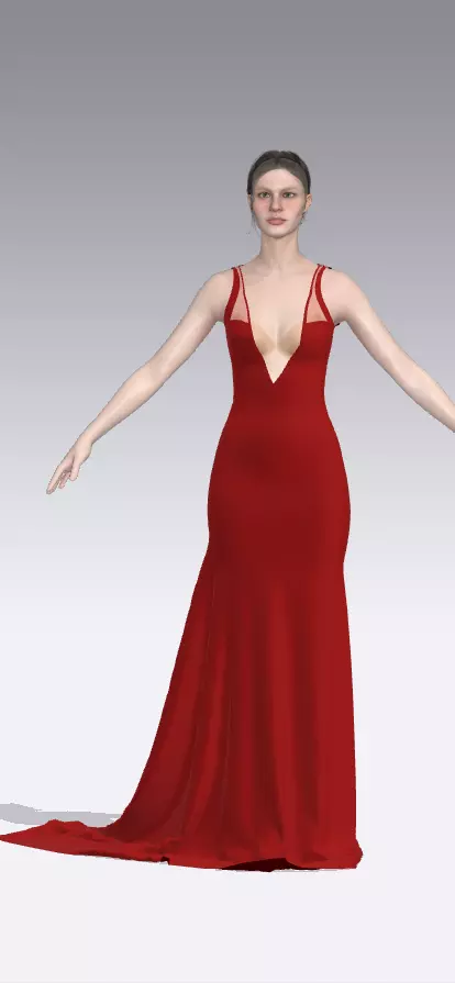 corset deep v nackline dress model look Low-poly 3D model_0