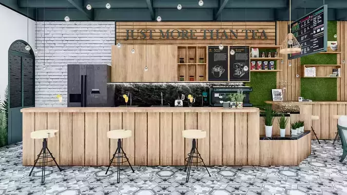 Modern Cafe Restaurant Interior 3D Model SketchUp