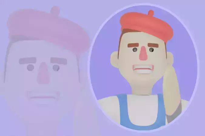 3D Cartoon Male Painter - Aggressive Artist Marching with Brush