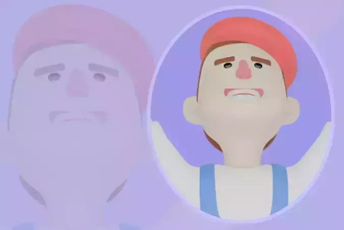 3D Cartoon Male Painter - Frustrated Floating with Raised Hands