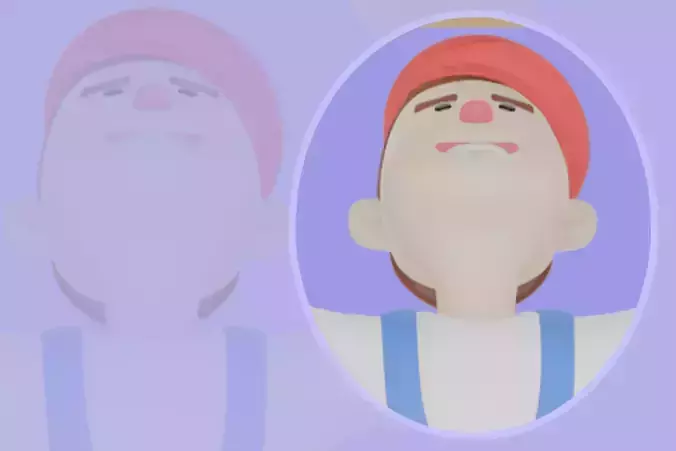 3D Cartoon Male Painter  - Artist Lifting Giant Brush Overhead