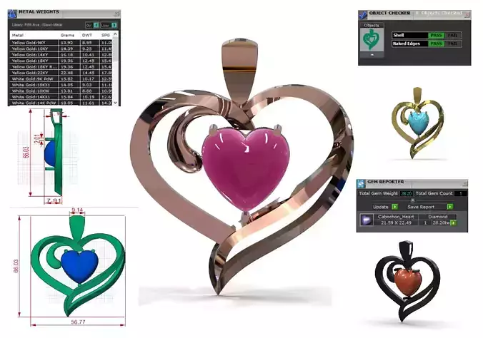 Gold stl 3dm Plaque 3D Moving Heart in Heart Frame gp0258