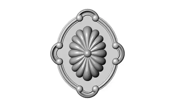 Oval carved corners scrolls frame ribbed oval rosette relief 3D print model