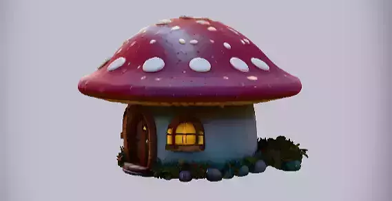 Mushroom House 3D Model Fantasy Cartoon Cottage Low Poly