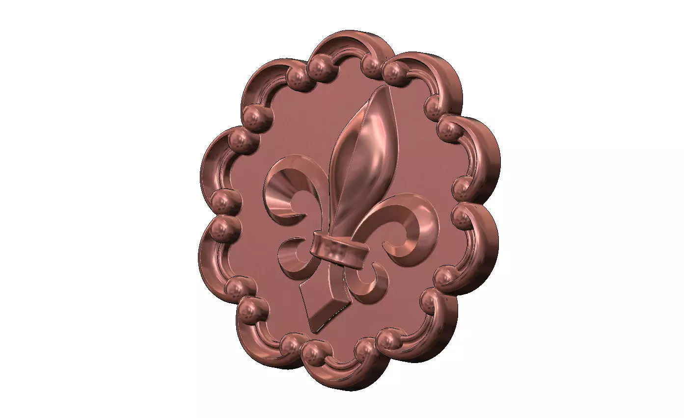 Round eternity carved scrolls frame royal lily rosette relief 3D print model_12