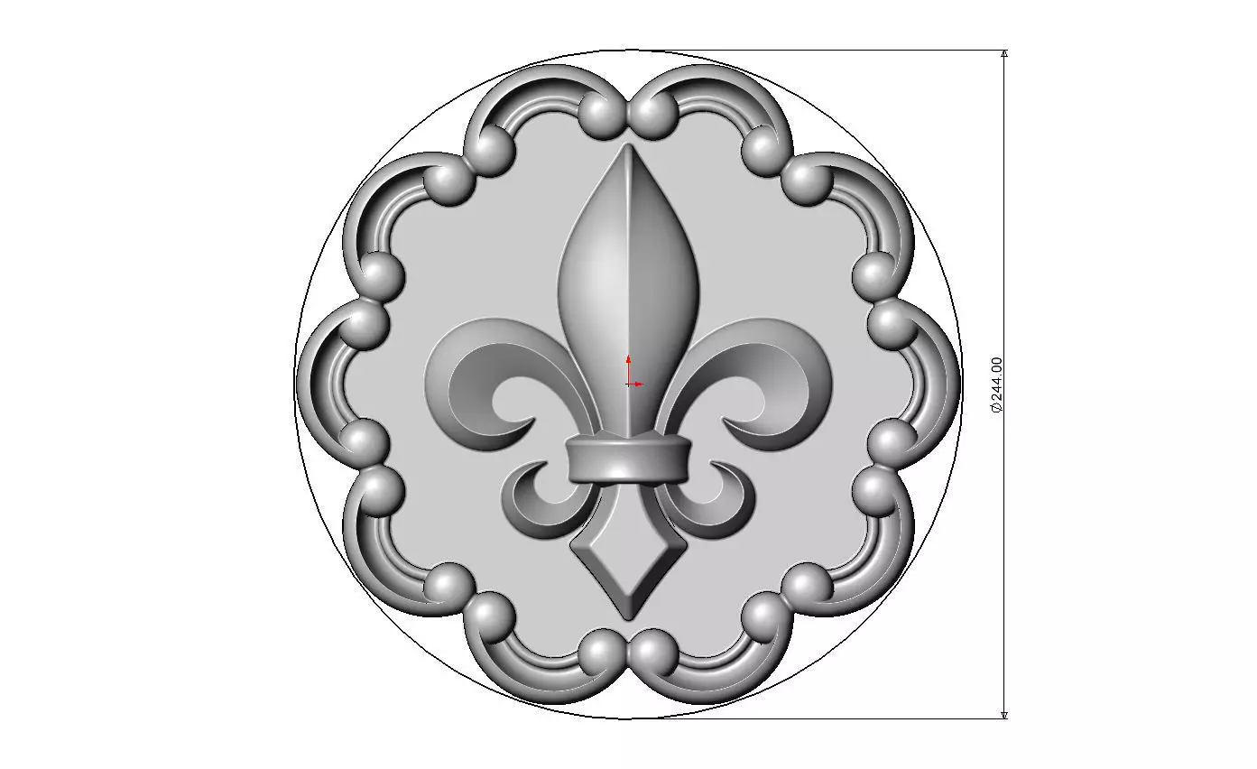 Round eternity carved scrolls frame royal lily rosette relief 3D print model_5