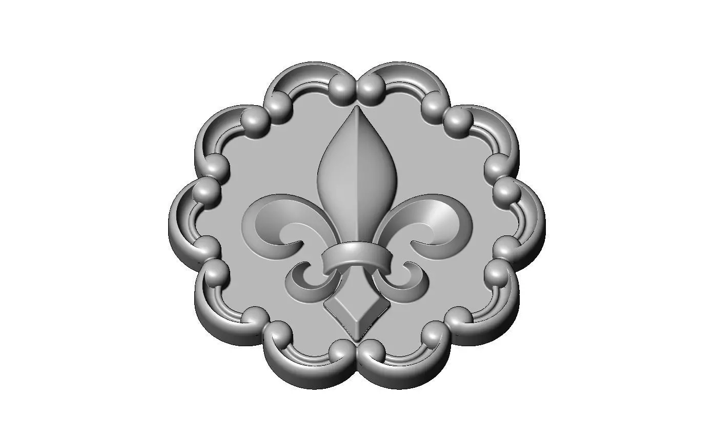 Round eternity carved scrolls frame royal lily rosette relief 3D print model_2