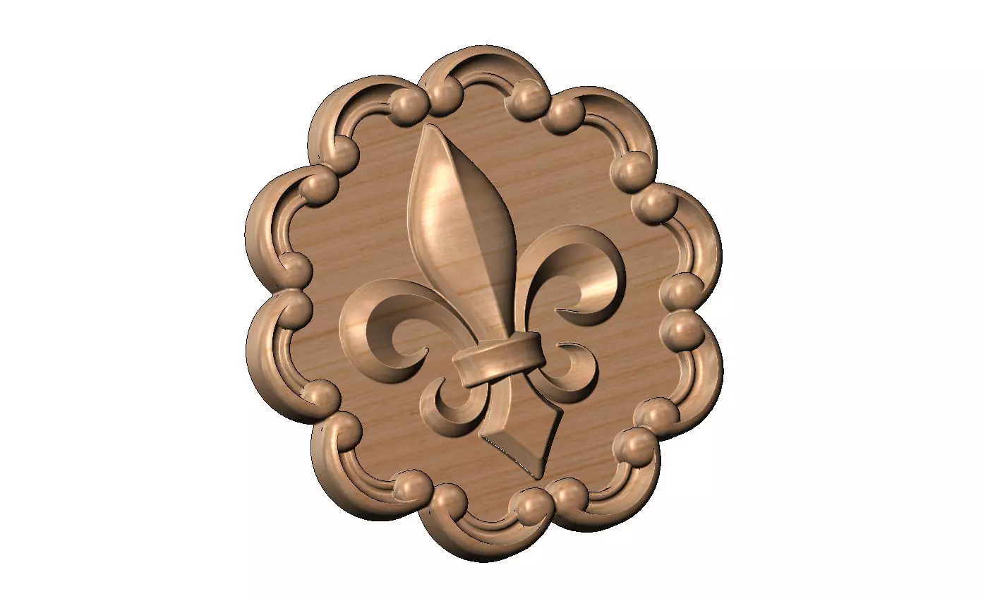 Round eternity carved scrolls frame royal lily rosette relief 3D print model_10