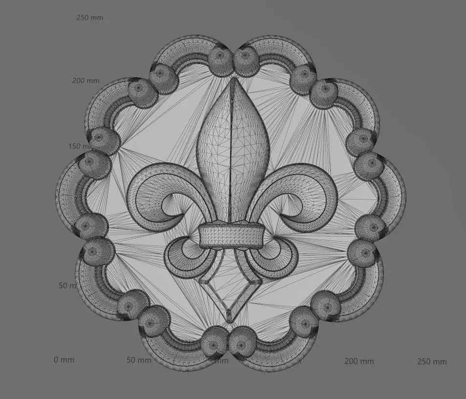 Round eternity carved scrolls frame royal lily rosette relief 3D print model_13