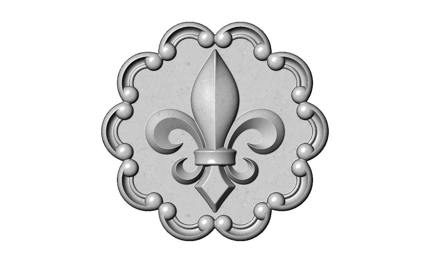 Round eternity carved scrolls frame royal lily rosette relief 3D print model_7