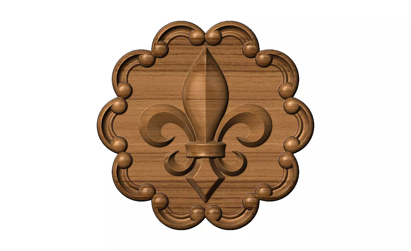 Round eternity carved scrolls frame royal lily rosette relief 3D print model_9