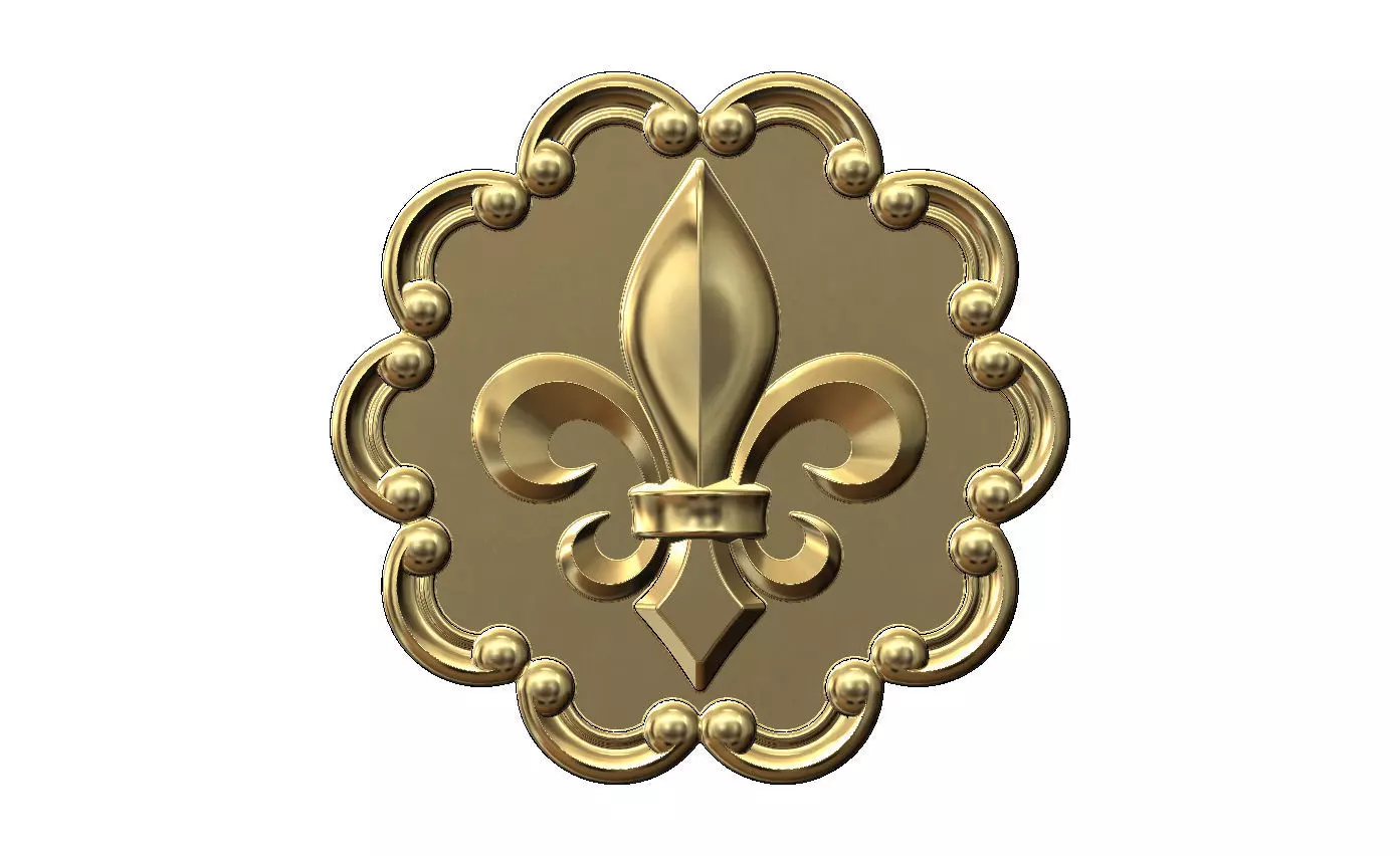 Round eternity carved scrolls frame royal lily rosette relief 3D print model_11