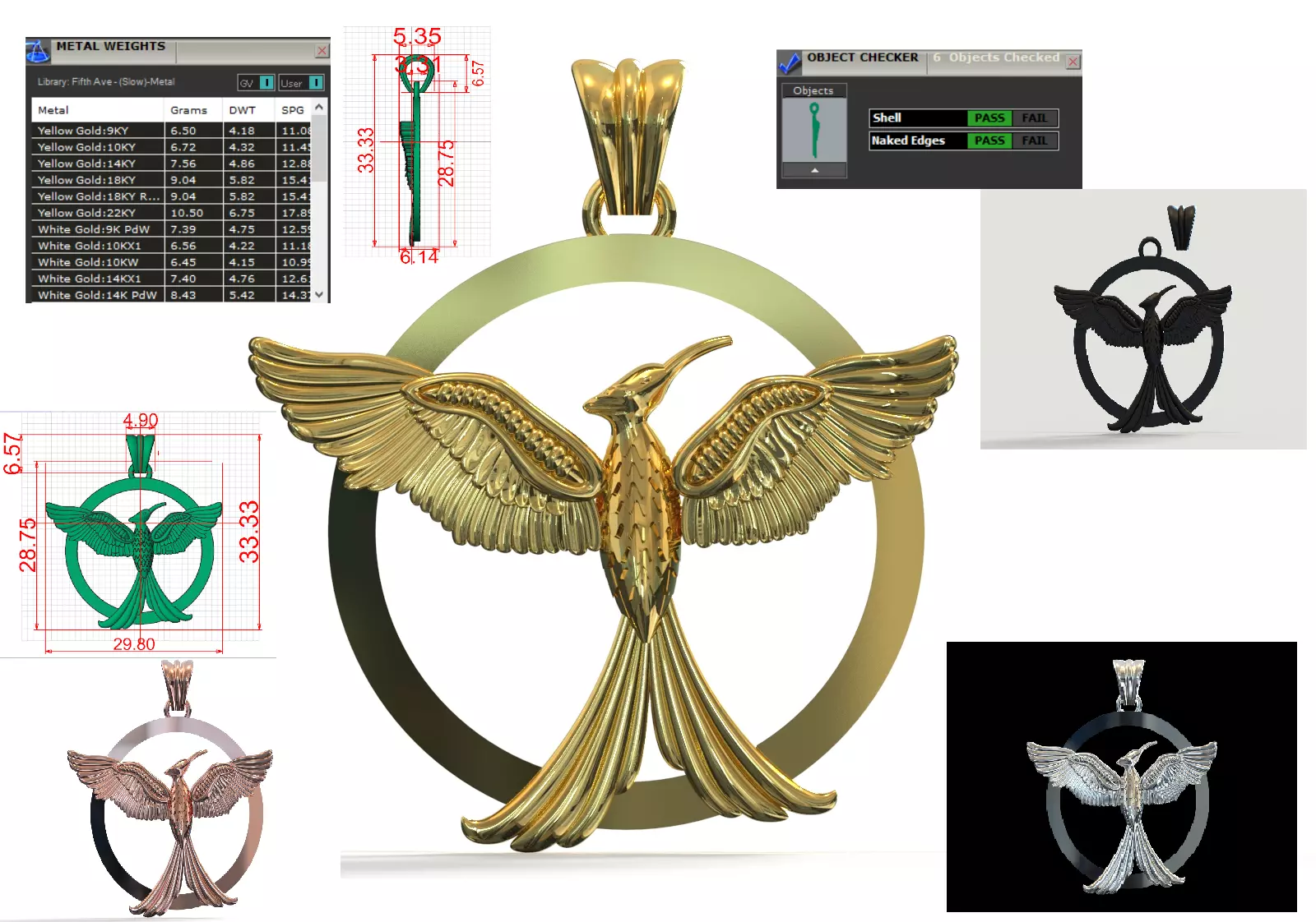 Mockingbird stl 3dm gold pendant gp0381 3D print model_0