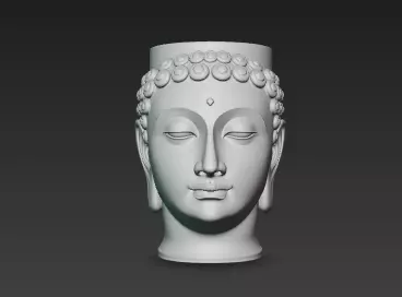 White Flowing Marble Buddha Pen Holder Showpiece 3D print model_0