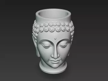 White Flowing Marble Buddha Pen Holder Showpiece 3D print model_7