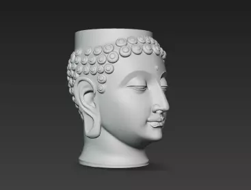 White Flowing Marble Buddha Pen Holder Showpiece 3D print model_6