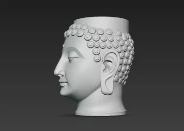 White Flowing Marble Buddha Pen Holder Showpiece 3D print model_2