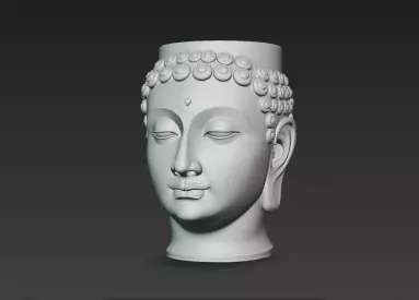 White Flowing Marble Buddha Pen Holder Showpiece 3D print model_1
