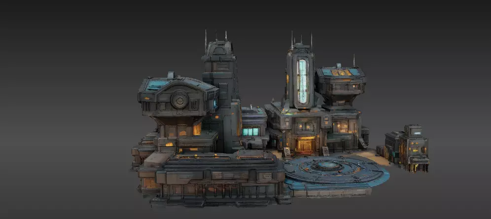 Space Habitat Sci-Fi Base Modular Low Poly And High Poly 3D model_1